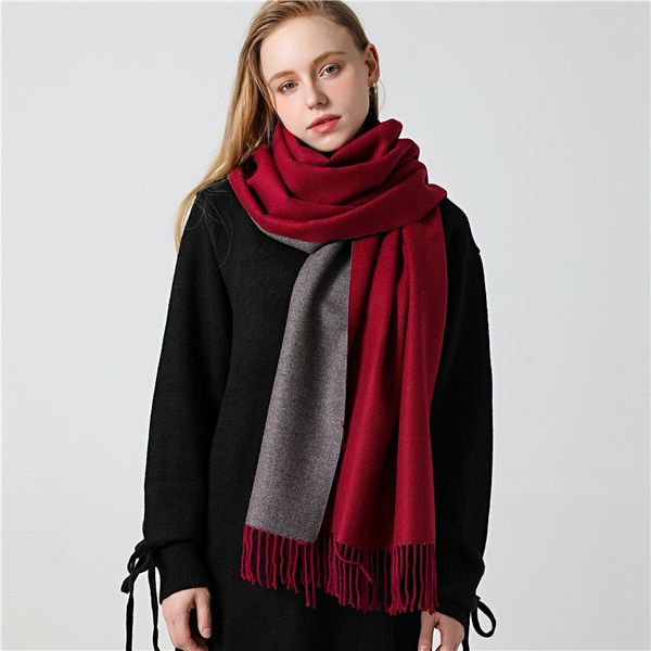 

thickened thermal scarf women new simple pure shawls wraps fashion tassels cashmere scarves winter pashmina femme echarpe 201103, Blue;gray