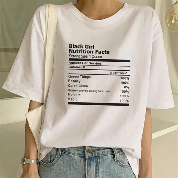 

black girl nutrition facts personality letter print womens t shirt summer harajuku hip hop casual loose ulzzang womens clothing, White