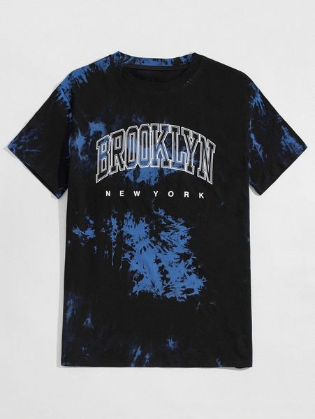 

romwe guys letter tie dye tee j4ml#, White;black
