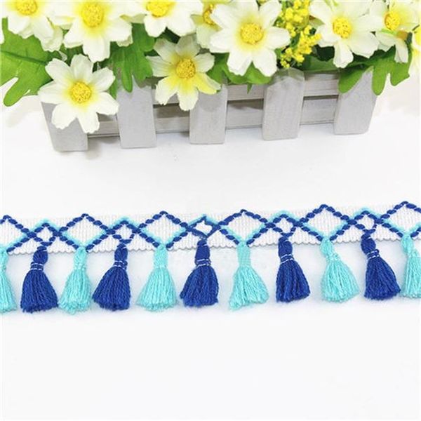 

47mm rainbow tassel lace trim cotton fabric ribbon trim ball fringe pom pom tassel ribbon for handmade diy sewing material 1yard h jllnna