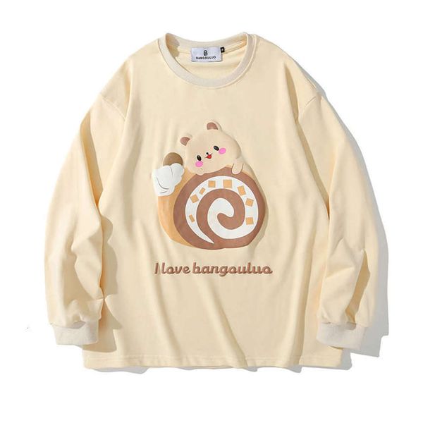 

bangouluo autumn new men's t-shirt long sleeve bottoming loose printing thin terry small sweater women, Black