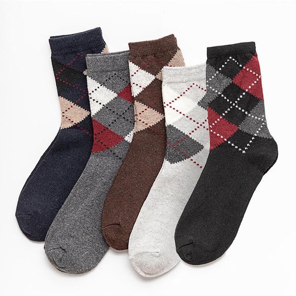 

5 pairs dress men's sock solid color deodorant men's business cotton socks solid color plaid diamond line socks, Black