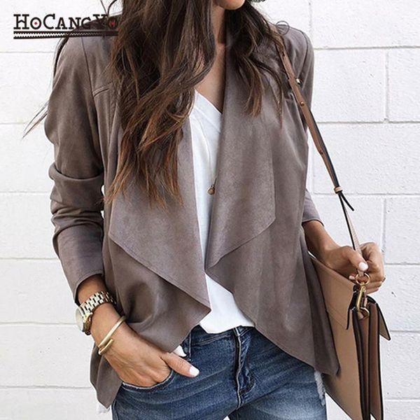 

2019 new women wool blends coat plus size v neck short open stitch coats women streetwear casual jackets short spring wool coats1, Black