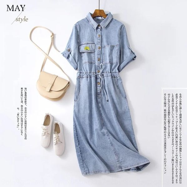 

2058 dress for women 2020 summer new lace-up slimming split daisy embroidered mid-length a dress denim denim - line osp8o, Black;gray