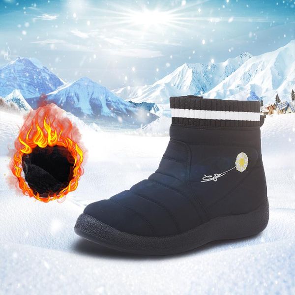 

women boots winter warm shoes flat women warm shoes outdoor ankle boots snow cotton anti-skidding casual, Black