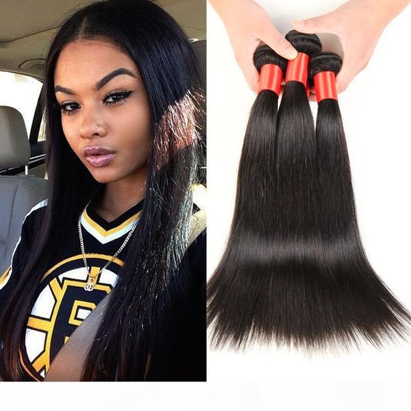 

7a natural color brazilian straight hair weave bundles 3 or 4pcs unprocessed peruvian malaysian brazilian virgin human hair extensions, Black