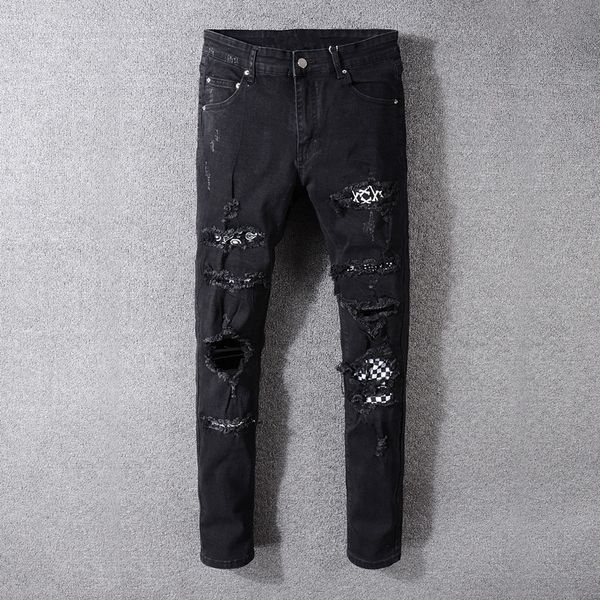

2021 new italian style fashions new men's jeans, black color shreds pants fine fit streetwear biker strain jeans k85s, Blue