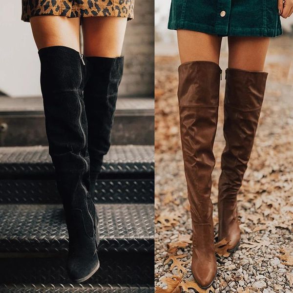 

faux suede slim boots over the knee high women fashion winter thigh high boots shoes woman fashion botas mujer, Black
