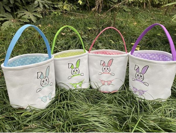 Ostern Eimer DIY Korb Niedlichen Hasen Korb Lächeln Kaninchen Cartoon Leinwand Aufbewahrungstasche Ostern Geschenk Tasche Ei Süßigkeiten Totes SN5068