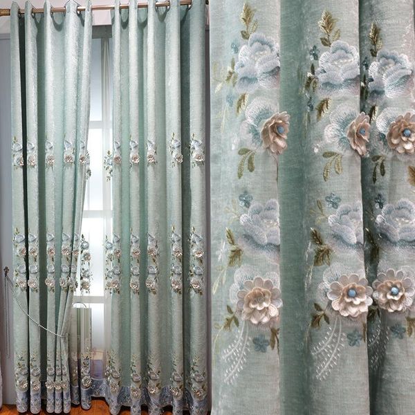 

curtain & drapes korean green girl thick chenille embroidery curtains for living dining room bedroom.1