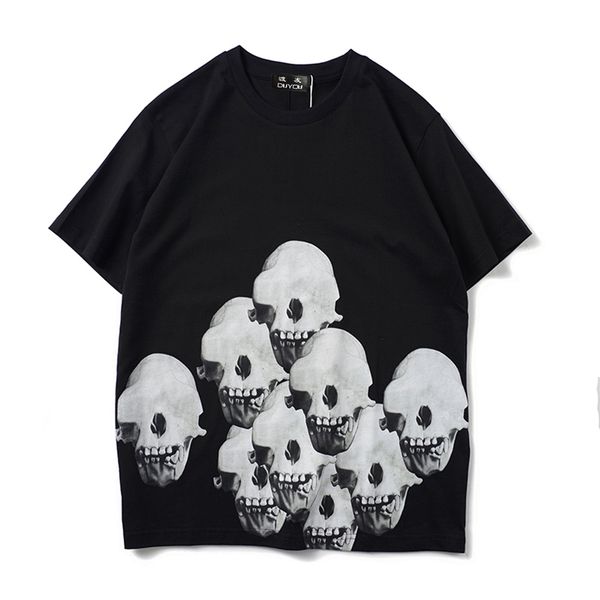 

eyeless skull print short sleeve men's short-sleeved cartoon parttern t-shirt women shirts|streetwear trfo, White;black