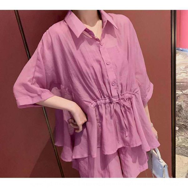 

fashion suit 2020 new women's autumn sling shorts shirt thin chiffon shirt suspender women's wide leg shorts three pieces of forei, Gray