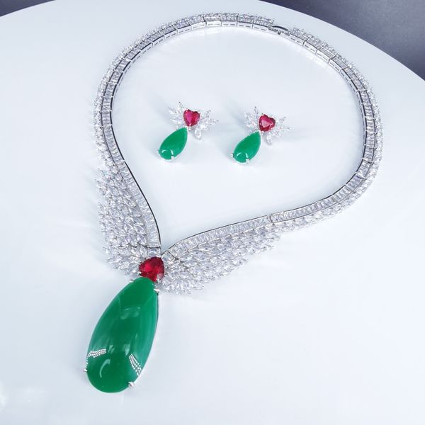 

2020 новый год сбора винограда способа cz циркон ожерелье серьги набор, свадьба невеста ужин банкет одевания комплект ювелирных изделий бесп, Silver