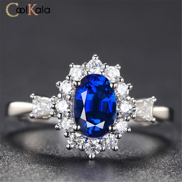 

coolkala new fashion simple oval blue open for women with white gold living ring, Slivery;golden
