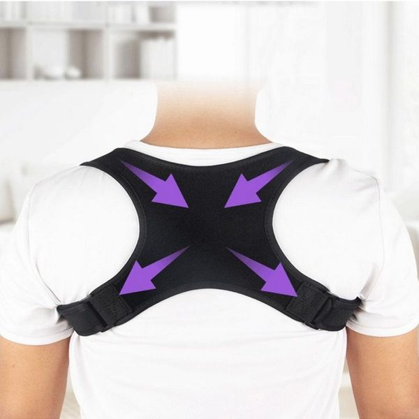 

brace support belt adjustable back posture corrector clavicle spine back shoulder lumbar correction brace belt for unisex, Black;blue