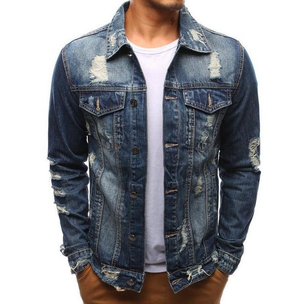 

new 2021 denim jacket men casual solid color destroyed hole washed jeans jacket men autumn slim fit quality mens jackets, Black;brown