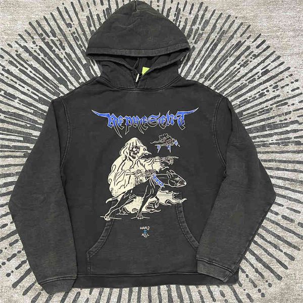 

men's hoodies & sweatshirts rr limited representents fabric wash water make old hoodie death classic car lightning skeleton 94pv, Black