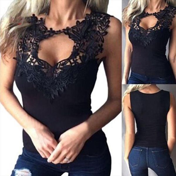 

solid color hollow out patchwork lace sleeveless bodycon vest women new chic vintage, White