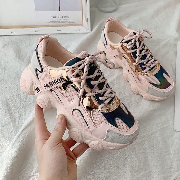 

women platform sneakers ulzzang fashion tenis female 5cm white pink thick sole walking casual shoes woman vulcanized shoes 201109, Black