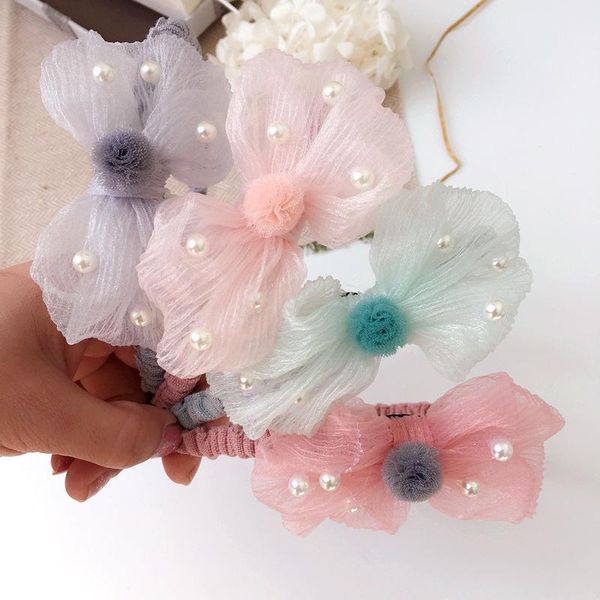 

hair accessories korea lovely pearl flower crown band cotton headband for girls bow princess 4, Slivery;white