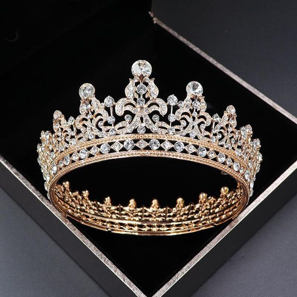 

hair clips & barrettes round queen rhinestone bridal tiaras and crowns women crystal baroque bride jewelry pageant diadem wedding accessorie, Golden;silver