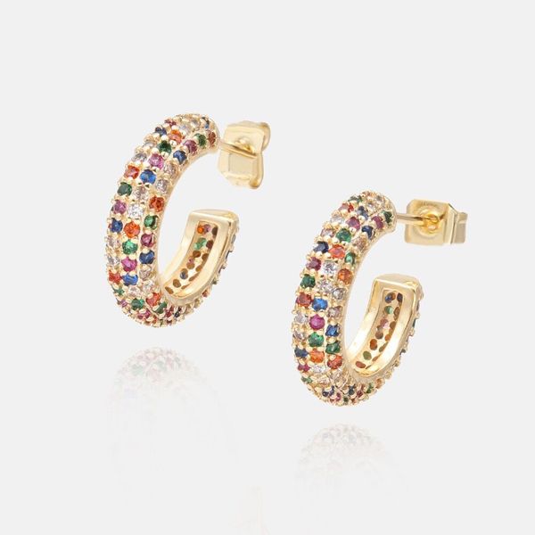 

hoop & huggie colorful cz and white brass earrings for women, Golden;silver