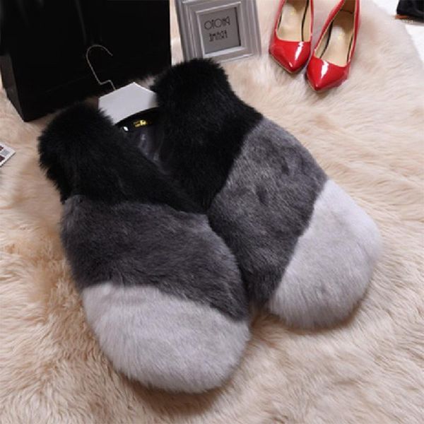 

2020 slim fur vest for woman 3 colors patchwork high imitation fur vest winter warm female fake coat pc2341, Black
