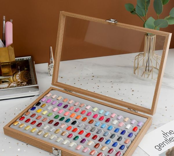

nail art color card display holder wooden box metal bayonet with small wooden stand display box nail pieces 110 colors