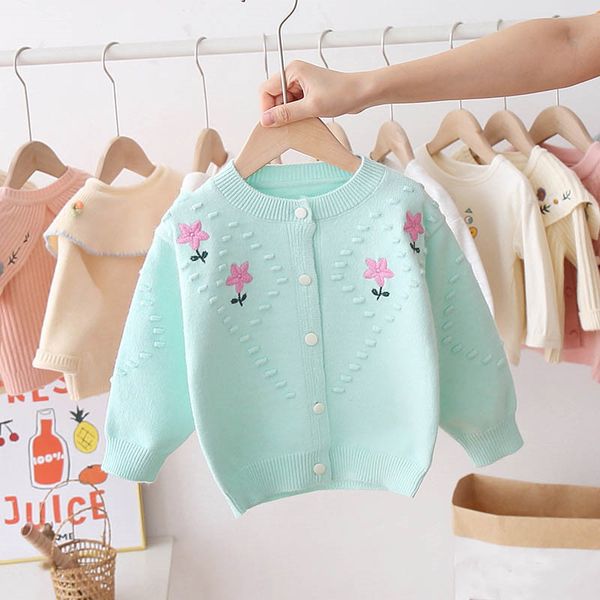 

baby girl clothes 2020 autumn new sweaters round neck embroidery flowers baby clothes cardigan sweater coat children's clothing 1029, Blue;gray