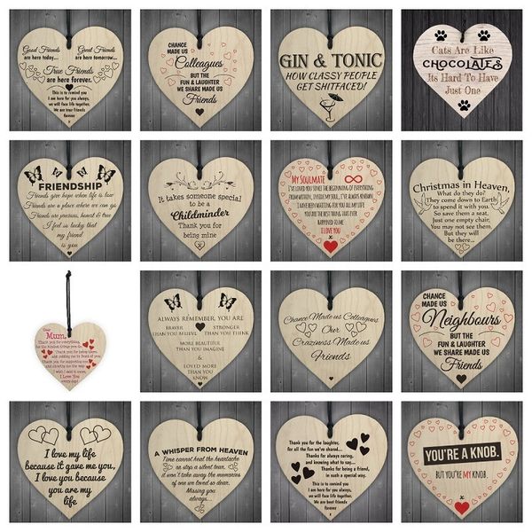 

wooden heart shaped gift plaque pendant family friendship love sign wine tags christmas tree small hanging hearts decor