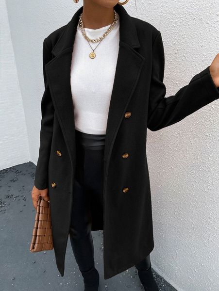 

lapel neck double breasted belted overcoat j4bq#, Black