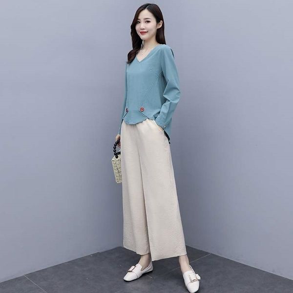 

qb1ib and wide-leg wide leg pants cotton cotton linen pants temperament for women 2020 autumn new casual size large suit belly-covering earl, Gray