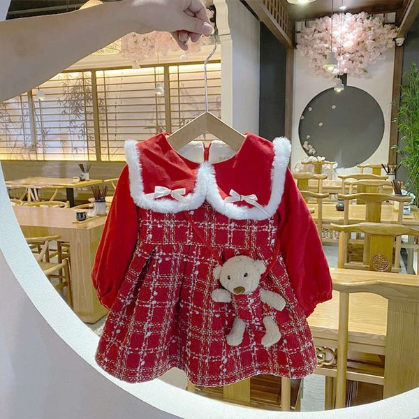 

little fragrance girl's plush princs skirt baby's warm new year's drs, Red;yellow