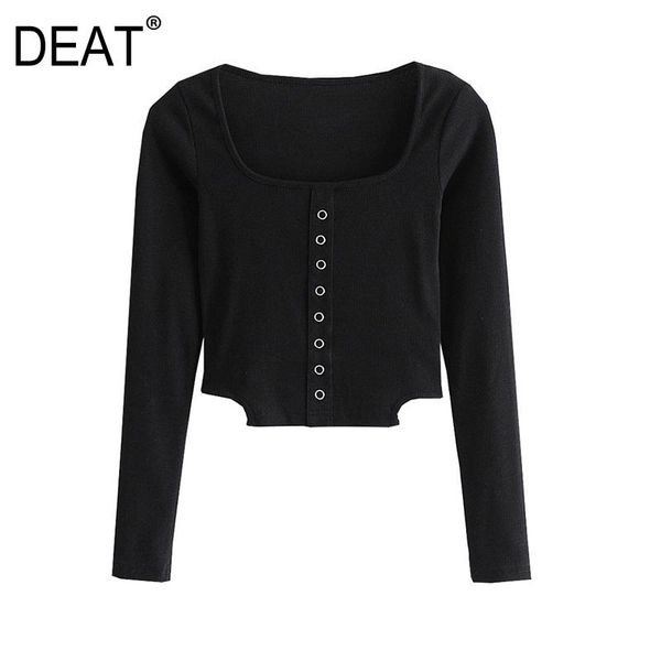 

deat] 2021 spring new fashion tide square collar button long sleeve solid color pullover knitted women sweater 13w002, White;black