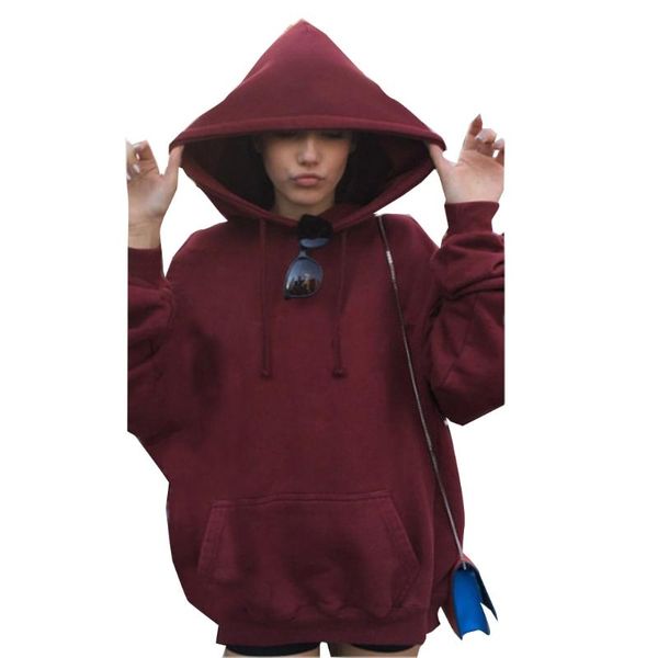 

women casual drawstring hoodie long sleeve sweatshirt outdoor sport loose d08e, Black