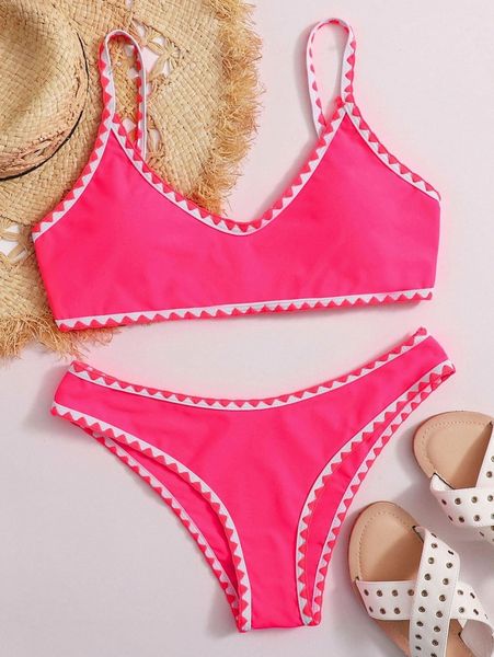 

contrast binding bikini swimsuit b4zm#, White;black