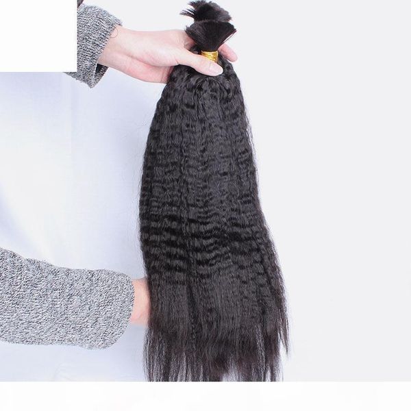

malaysian human hair kinky straight bulk for extension 3 bundles deal 100g coarse yaki bulk hair extensions unwefted hair, Black