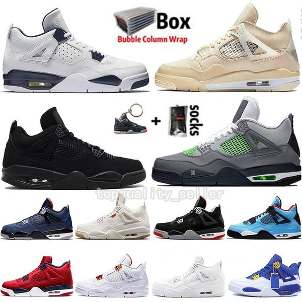 

2021 new arrival jumpman high og mens basketball shoes 4 4s sail neon denim white black cat ovo splatter columbia sneakers trainers size 13, White;red