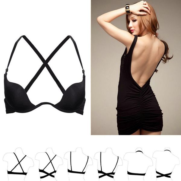 

u plunge bra deep low backless d cup invisible women's underwear solid black underwire push up soft bras convertible straps 201202, Red;black