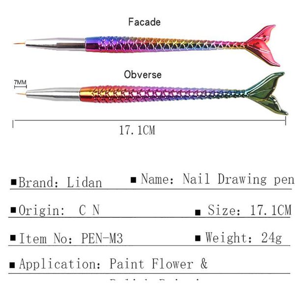 

3pcs nail art line painting liner stripe shape drawing manicure pen mermaid rainbow fish tail brush sculpture dott jlldqp, Silver