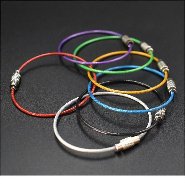 

10pcs edc keychain stainless steel carabiner key holder outdoor camping tools wire keyrings cable rope screw locking k qyltsv