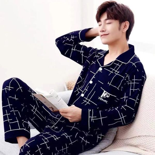

men's sleepwear 2021 summer casual striped cotton pajama sets for men short sleeve long pants pyjama male homewear lounge wear clothes, Black;brown