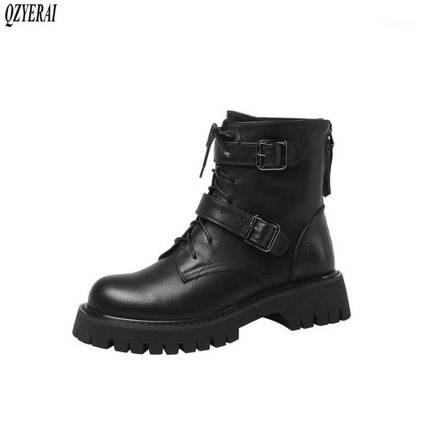 

boots qzyerai autumn winter genuine leather women ankle fashion warm motorcycle female cowhide shoes1, Black