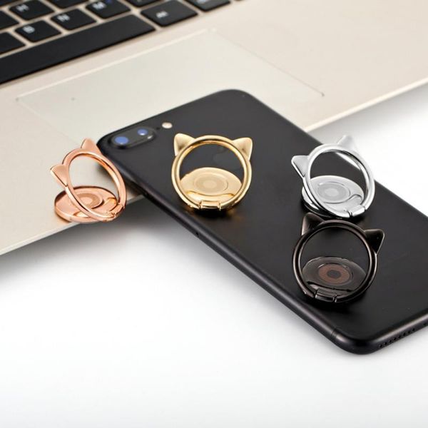 

43fgcreative cat ear holder stand with finger ring alloy magnetic mobile phone accessories for iphone samsung xiaomi
