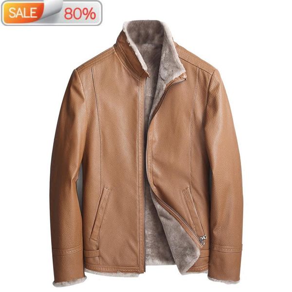 

winter cowhide jacket warm genuine cow leather jackets real wool liner coat chaqueta cuero hombre 5061 b2127a, Black