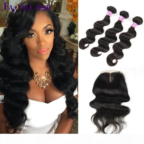 

fastyle wholesale indian body wave 3 extension bundles with swiss lace closure unprocessed peruvian malaysian indian virgin human hair wefts, Black;brown