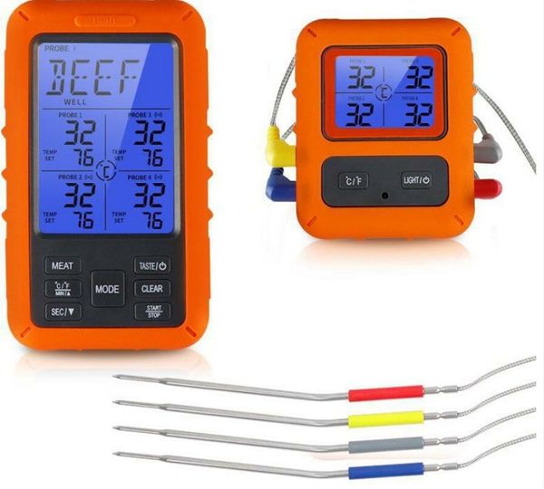 

temperature senso kitchen turkey digital cooking food grill thermometer lcd wireless bbq meat thermometers 4 waterproof probe dhc164