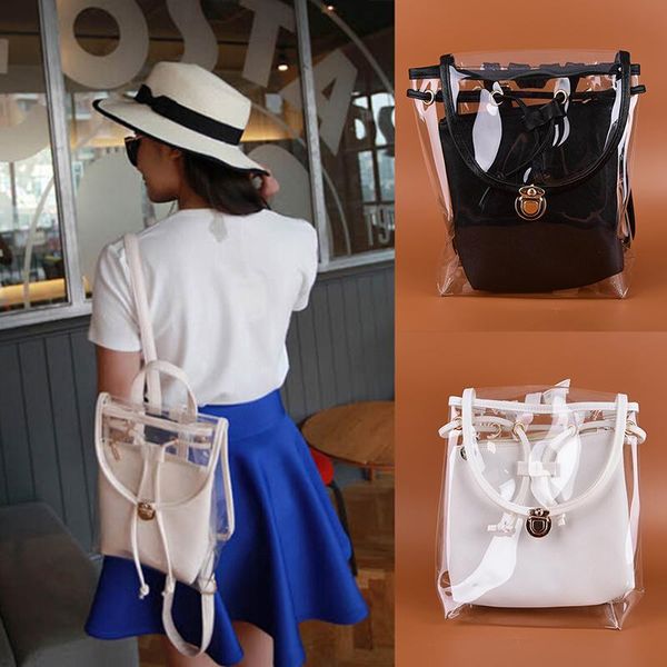 

women transparent backpacks hasp pvc preppy school bags for teenage girls casual backpack