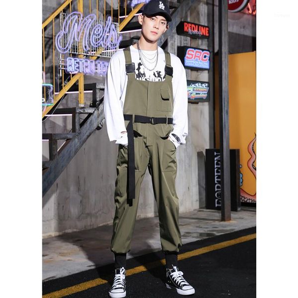 

fashion men's safari style overalls loose casual pants green black with belt b601