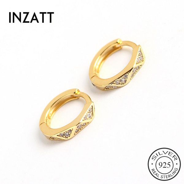 

hoop & huggie inzains real 925 sterling silver zircon round earrings for fashion women punk fine jewelry 18k gold accessories gift, Golden;silver